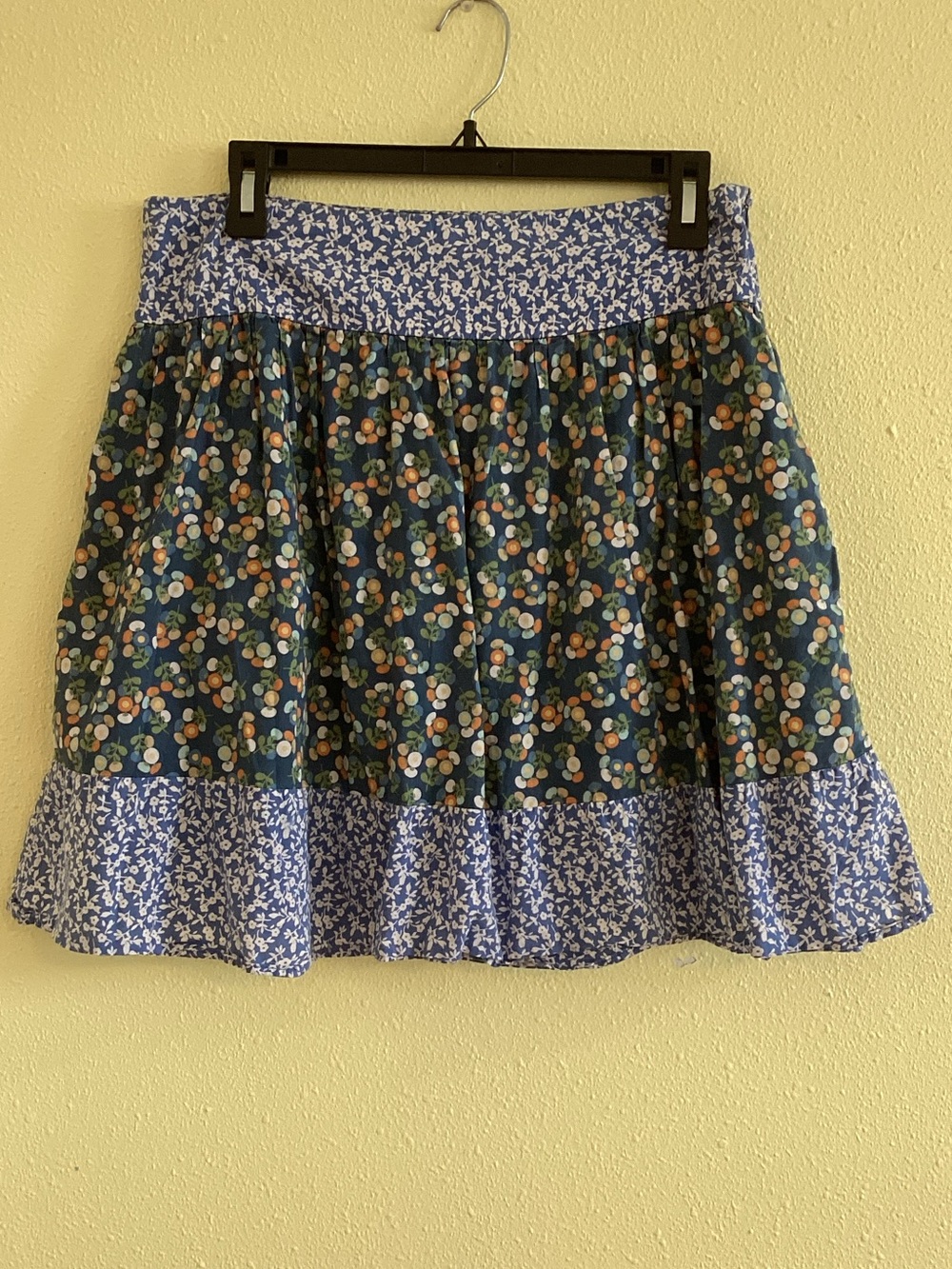 Blue Floral Mixed-Print Tiered Mini Skirt